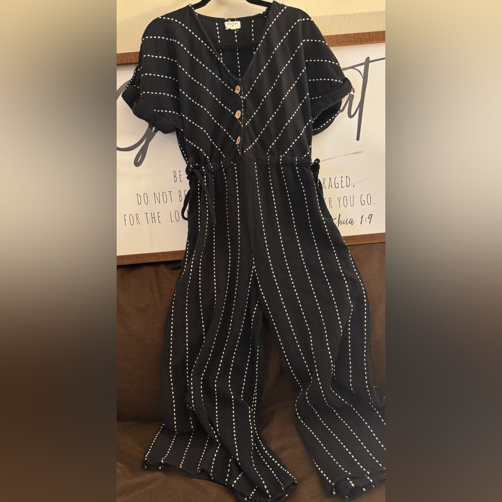 World market Black and White Striped Jumpsuit - Picture 4 of 6